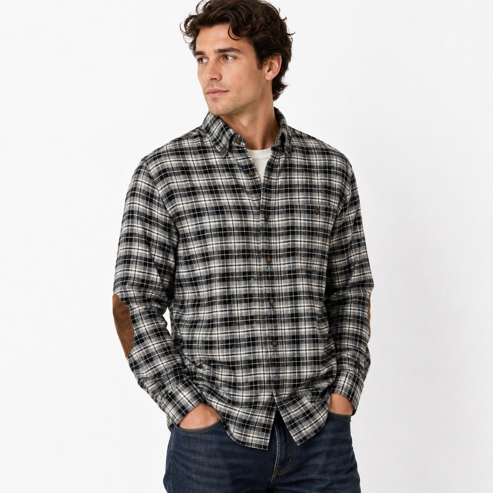 J.Crew Plaid Wool Blend Shirt Mens Small Suede Elbow Patch Heritage Academia